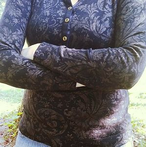 Black Henley with gold fleur-de-lis pattern